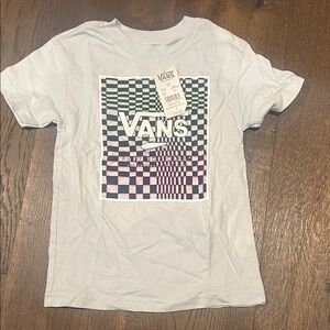 Vans Youth Checkerboard Logo Tee - Light Blue with Black & Pink Graphic